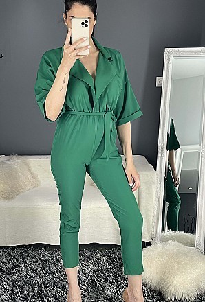 Γυναικεία ολόσωμη φόρμα τύπου κρουαζέ με γιακά | Πράσινο