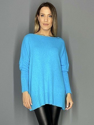 Γυναικεία πλεκτή μπλούζα oversize | Γαλάζιο