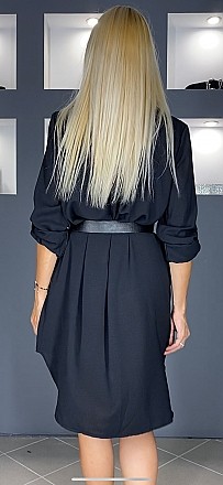 Γυναικεία πουκαμίσα- φόρεμα ασύμμετρη πιο μακριά πίσω με δερματίνη ζώνη | Μαύρο