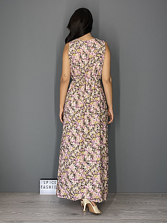 Γυναικείο Floral maxi φόρεμα είναι κρουαζέ αμάνικο με λάστιχο στη μέση | Ροζ Παστέλ