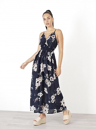 Γυναικείο φόρεμα floral maxi τύπου κρουαζέ | Μπλε