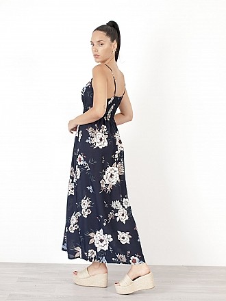 Γυναικείο φόρεμα floral maxi τύπου κρουαζέ | Μπλε
