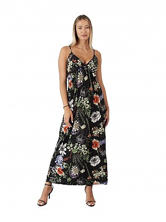 Γυναικείο φόρεμα maxi floral τύπου κρουαζέ με ράντα που αυξομειώνεται | Μαύρο
