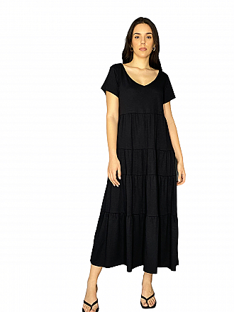 Γυναικείο φόρεμα maxi oversize με βολάν boho style | Μαύρο