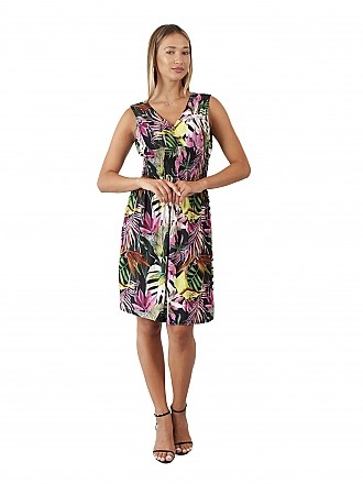 Γυναικείο φόρεμα midi floral με λάστιχο στη μέση τύπου κρουαζέ | Φούξια