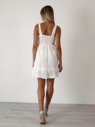 Γυναικείο φόρεμα midi βαμβακερό με κέντημα | Λευκό