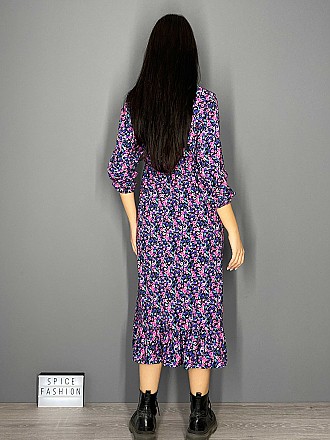 Γυναικείο maxi φόρεμα floral άνοιγμα στο πλάι και βολάν στο τελείωμα | Μωβ