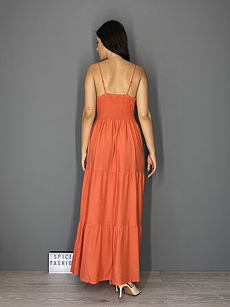 Γυναικείο maxi φόρεμα κρουαζέ με βολάν στο τελείωμα ράντες που αυξομειώνονται και λάστιχο στη μέση | Κοραλί