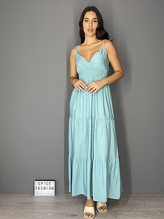Γυναικείο maxi φόρεμα κρουαζέ με βολάν στο τελείωμα ράντες που αυξομειώνονται και λάστιχο στη μέση | Βεραμάν