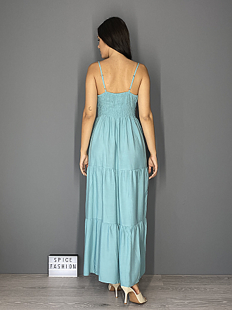 Γυναικείο maxi φόρεμα κρουαζέ με βολάν στο τελείωμα ράντες που αυξομειώνονται και λάστιχο στη μέση | Βεραμάν