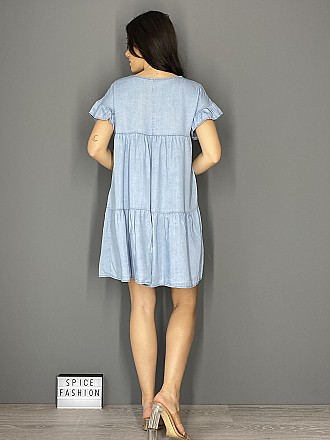 Γυναικείο mini τζιν φόρεμα με βολάν | Ανοιχτό μπλε