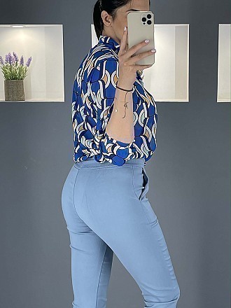 Γυναικείο παντελόνι ελαστικό με λάστιχο και κορδόνι στη μέση | Γαλάζιο