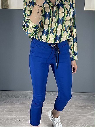 Γυναικείο παντελόνι ελαστικό με λάστιχο και κορδόνι στη μέση | Μπλε Ρουά