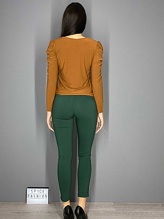 Γυναικείο παντελόνι ελαστικό με ζωνάκι | Πράσινο