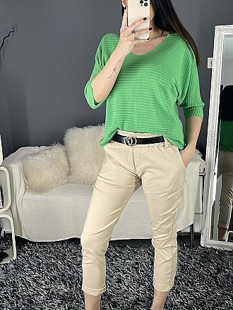 Γυναικείο παντελόνι ψηλόμεσο ελαστικό με λάστιχο και ζώνη στην μέση | Μπεζ