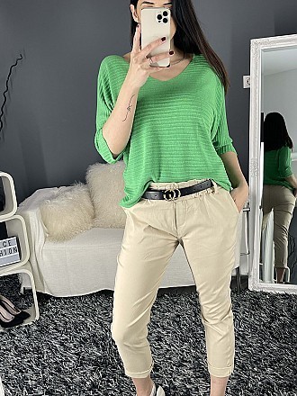 Γυναικείο παντελόνι ελαστικό με λάστιχο και ζώνη στην μέση | Μπεζ