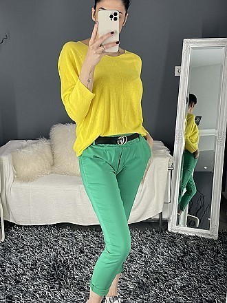 Γυναικείο παντελόνι ελαστικό με λάστιχο και ζώνη στην μέση | Πράσινο