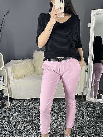 Γυναικείο παντελόνι ψηλόμεσο ελαστικό με λάστιχο και ζώνη στην μέση | Ροζ