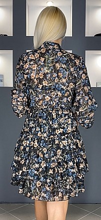 Γυναικείο mini φόρεμα floral με βολάν και λάστιχο στη μέση| Μπλε