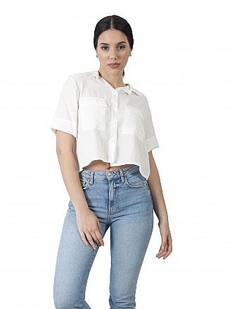 Γυναικείο πουκάμισο κοντό με κουμπιά και κοντό μανίκι | Λευκό