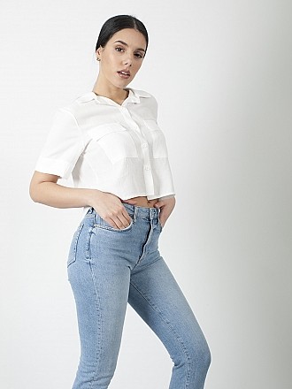 Γυναικείο πουκάμισο κοντό με κουμπιά και κοντό μανίκι | Λευκό