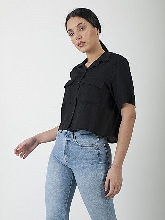 Γυναικείο πουκάμισο κοντό με κουμπιά και κοντό μανίκι | Μαύρο