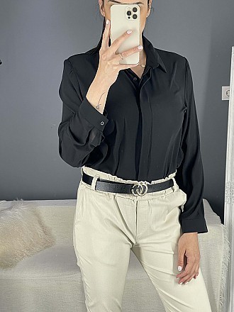 Γυναικείο πουκάμισο μονόχρωμο κλείνει με κουμπιά | Μαύρο