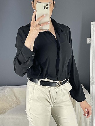 Γυναικείο πουκάμισο μονόχρωμο κλείνει με κουμπιά | Μαύρο