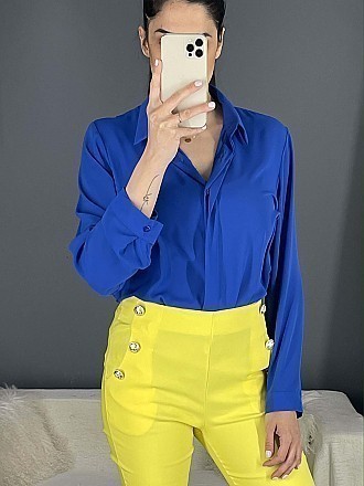 Γυναικείο πουκάμισο μονόχρωμο κλείνει με κουμπιά | Μπλε