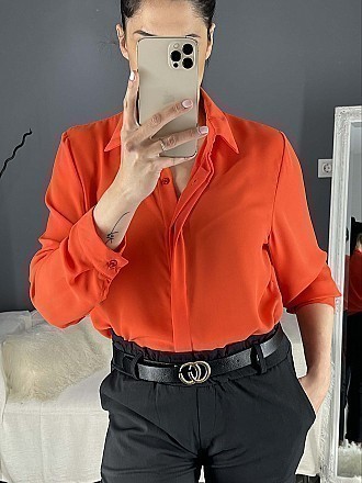 Γυναικείο πουκάμισο μονόχρωμο κλείνει με κουμπιά | Πορτοκαλί