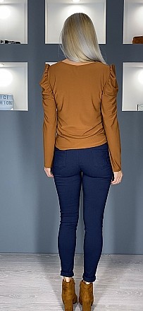Γυναικείο ψηλόμεσο παντελόνι κολάν με διακοσμητικά κουμπιά | Μπλε
