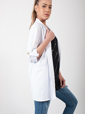 Γυναικείο σακάκι με κουμπί στον αγκώνα | Λευκό - πλαϊνή όψη