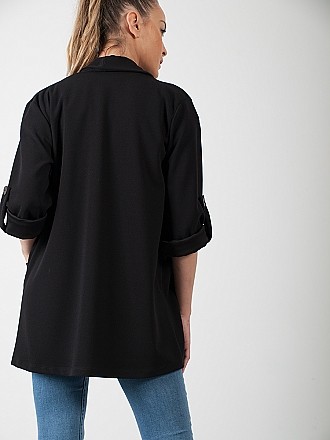 Γυναικείο σακάκι με κουμπί στον αγκώνα | Μαύρο - πίσω όψη
