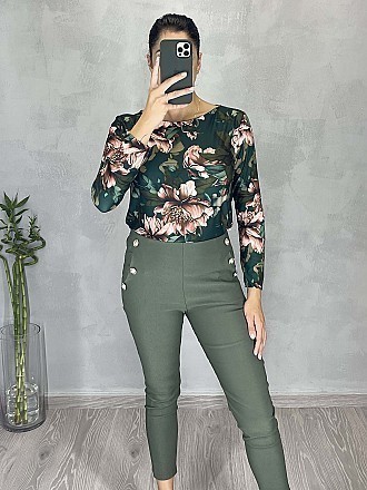 Γυναικεία μπλούζα floral με στρογγυλή λαιμόκοψη | Πράσινο