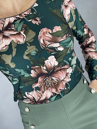 Γυναικεία μπλούζα floral με στρογγυλή λαιμόκοψη | Πράσινο