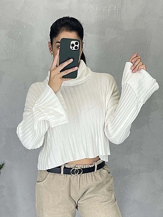 Γυναικεία μπλούζα πλεκτή ριπ ζιβάγκο | Λευκό