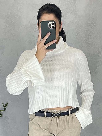 Γυναικεία μπλούζα πλεκτή ριπ ζιβάγκο | Λευκό