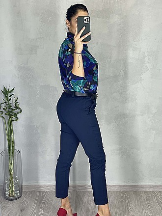 Γυναικείο παντελόνι ελαστικό με λάστιχο και ζώνη στην μέση | Μπλε Σκούρο