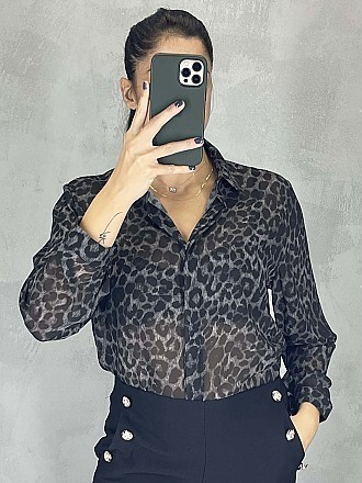Γυναικείο πουκάμισο animal print κλείνει με κουμπιά | Ανθρακί - Μαύρο