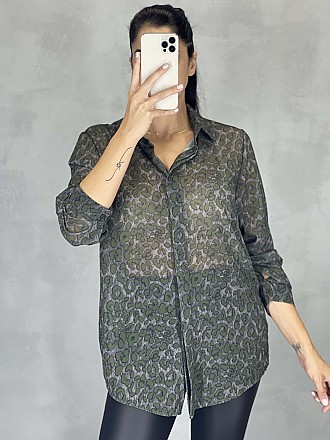 Γυναικείο πουκάμισο animal print κλείνει με κουμπιά | Ανθρακί - Χακί