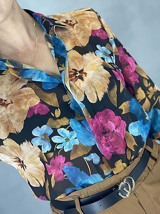 Γυναικείο πουκάμισο floral κλείνει με κουμπιά | Γαλάζιο