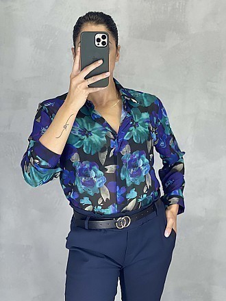 Γυναικείο πουκάμισο floral κλείνει με κουμπιά | Μπλε