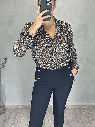 Γυναικείο πουκάμισο floral κλείνει με κουμπιά μπροστά | Μαύρο