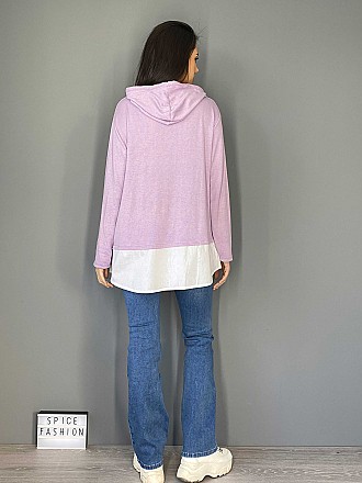 Γυναικεία μπλούζα διπλή με κουκούλα σε άνετη γραμμή | Λιλά