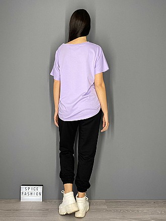 Γυναικεία μπλούζα με στάμπα σε άνετη γραμμή | Λιλά