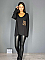 Γυναικεία μπλούζα με Ve λαιμόκοψη μακρύ μανίκι και λεπτομέρεια τσεπάκι animal print | Μαύρο