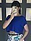Γυναικεία μπλούζα ψιλό πλεκτό κοντή με κοντό μανίκι σε άνετη γραμμή | Μπλε Ρουά