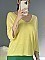 Γυναικεία μπλούζα ψιλό πλεκτό με κοντό μανίκι τύπου νυχτερίδα και Ve λαιμόκοψη | Κίτρινο