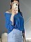 Γυναικεία μπλούζα ψιλό πλεκτό με κοντό μανίκι τύπου νυχτερίδα και Ve λαιμόκοψη | Μπλε