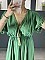 Γυναικείο φόρεμα maxi με Ve λαιμοκοψη και  βολάν στο τελείωμα | Πράσινο